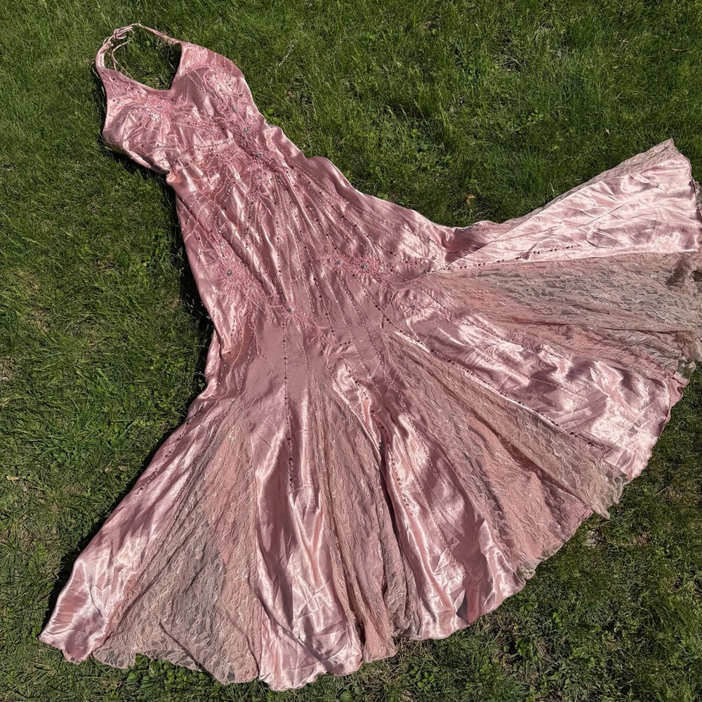Vintage Y2K Beaded Dress Vintage Beaded Dress Prom Pink Floral Fairy Sue Wong